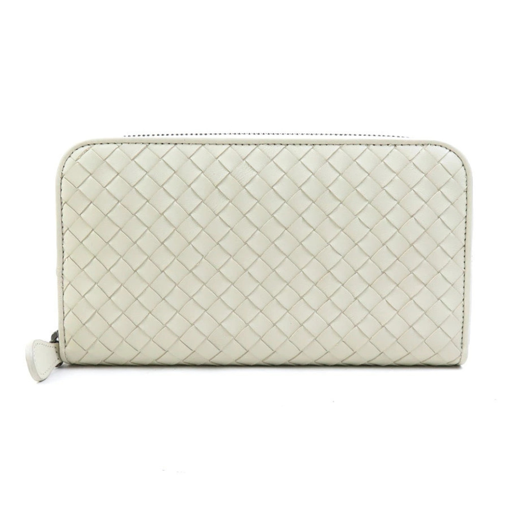 Bottega Veneta round zipper long wallet Intrecciato leather Ivory White